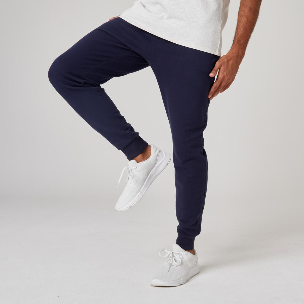 Pantalón de fitness tipo jogger para hombre - Mayoritariamente algodón - Corte ajustado - 500+ - Gris 