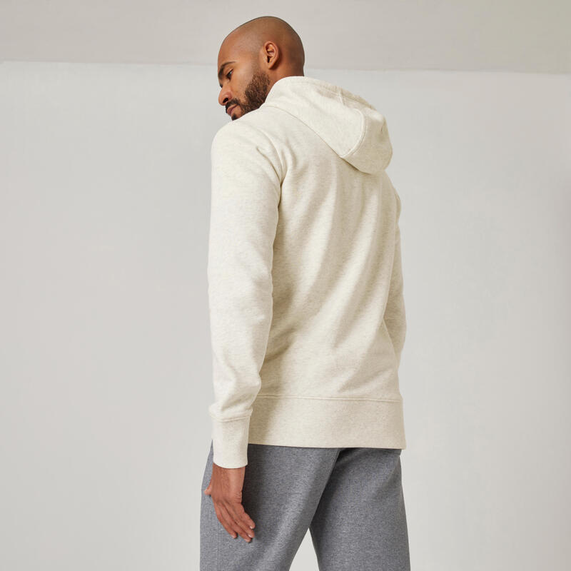 Fitness hoodie voor heren 500 Essentials gebroken wit