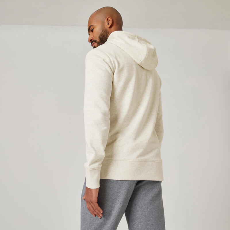 Sweat à capuche Fitness homme - 500 Essentials Blanc cassé