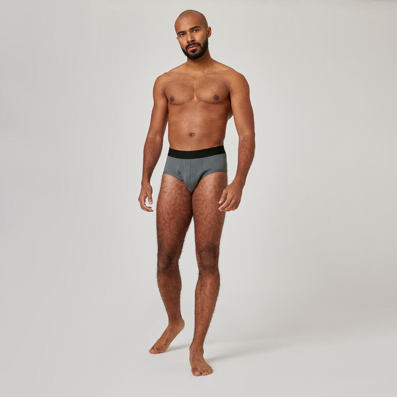 Slip uomo fitness 500 misto cotone nero-grigio x2