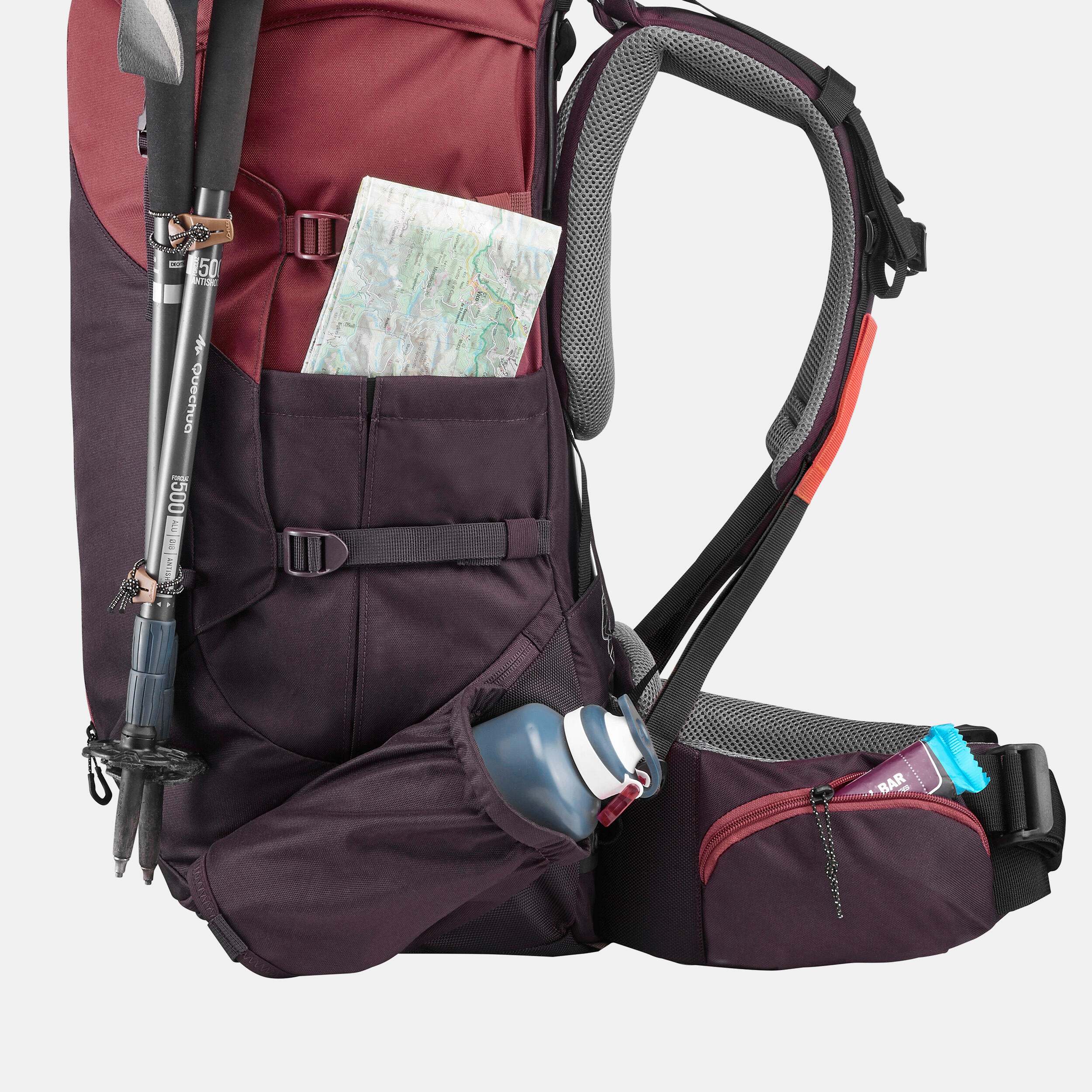 Women's 50 L Hiking Backpack - MT 100 Easyfit - Bordeaux, Deep chocolate  truffle - Forclaz - Decathlon