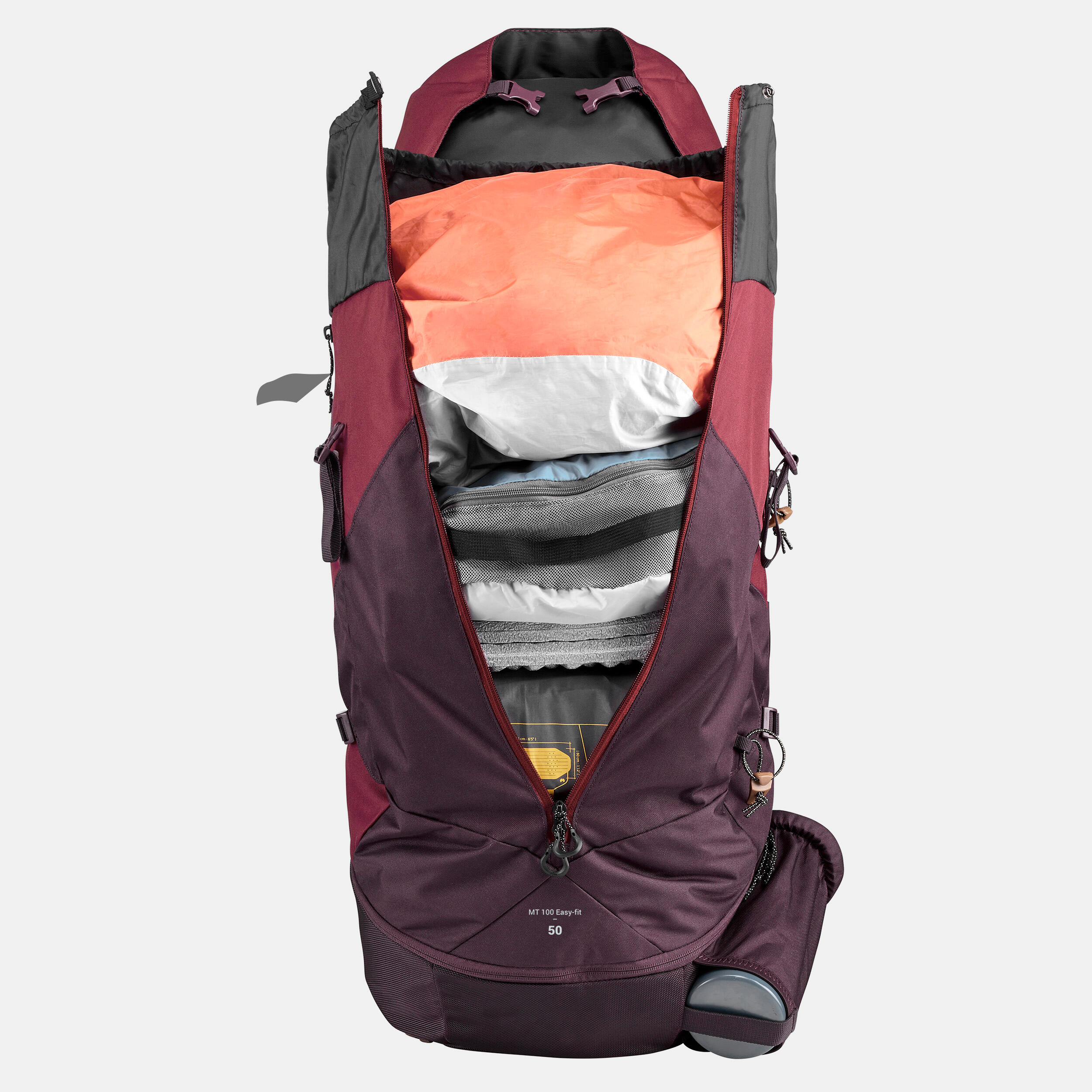 Women's 50 L Hiking Backpack - MT 100 Easyfit - Bordeaux, Deep