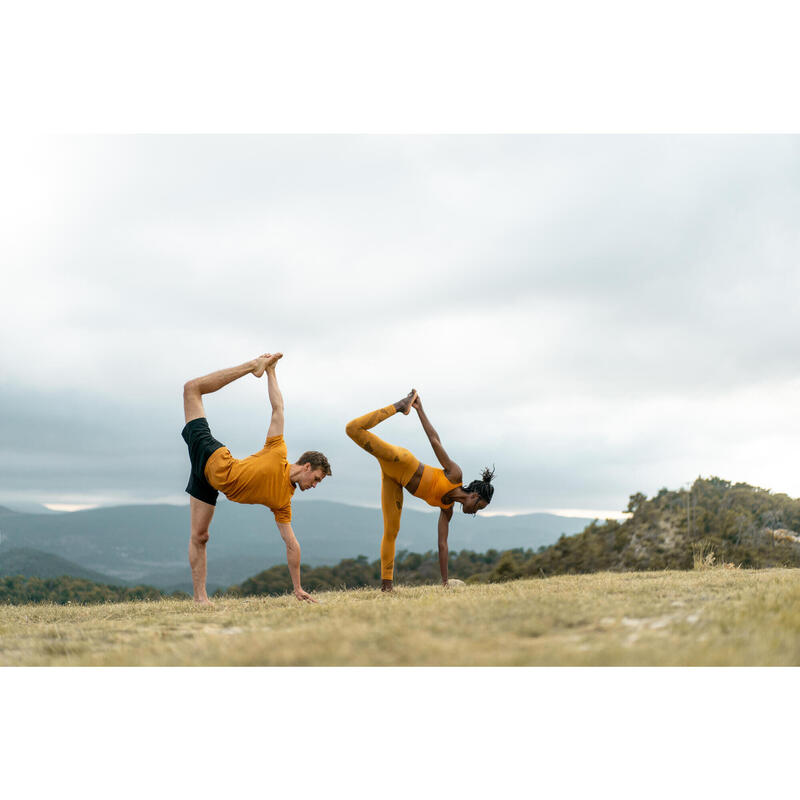 Naadloze 7/8-legging voor dynamische yoga dames gemêleerd oker