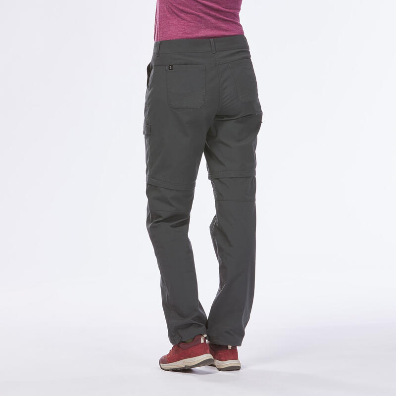 Pantalon modulable de trek voyage - TRAVEL 100 gris femme