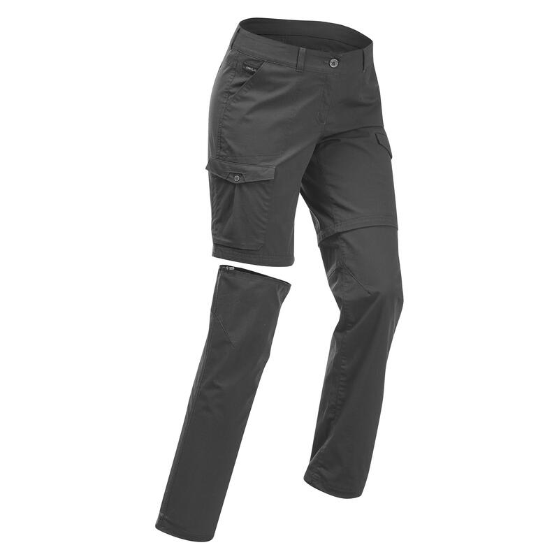 Pantalon modulable de trek voyage - TRAVEL 100 gris femme