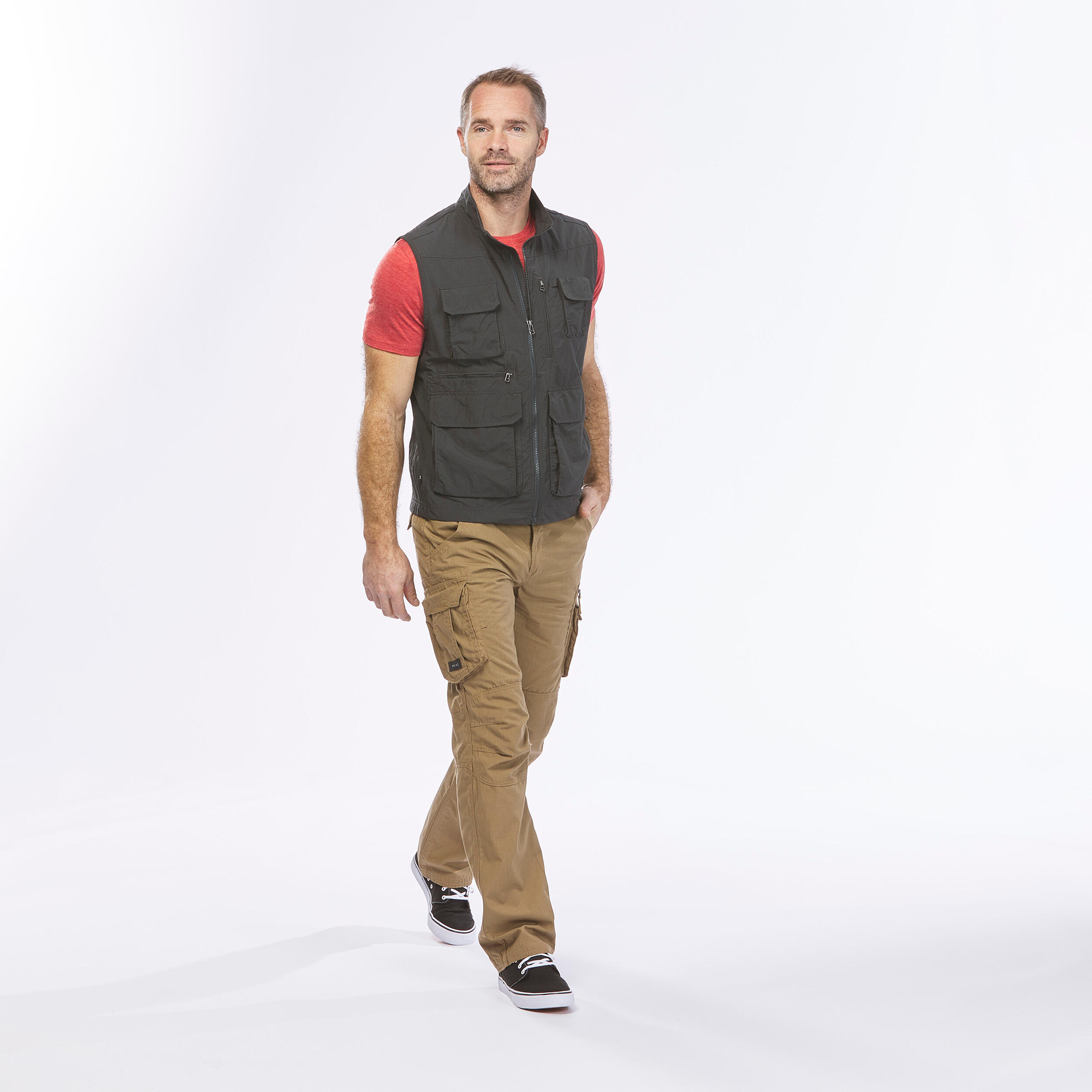 Gilet multipoches de trek voyage TRAVEL 100 gris homme FORCLAZ Decathlon