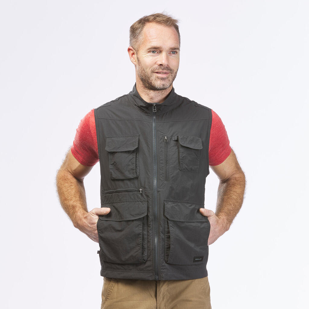 Chaleco con múltiples bolsillos de trekking para Hombre Forclaz Travel100 gris