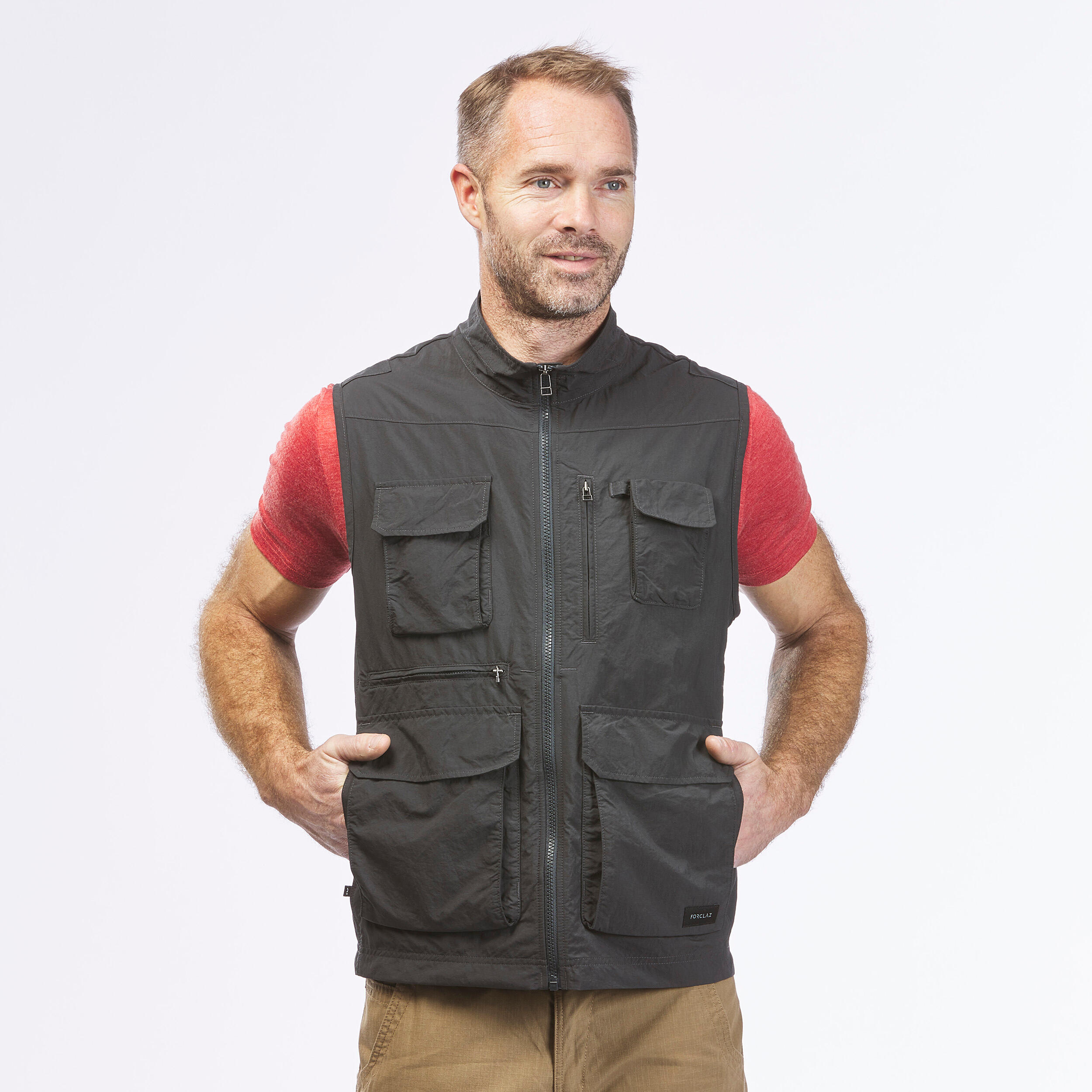 Men s Multi pocket Travel Trekking Gilet TRAVEL 100 Grey