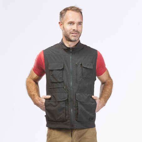 Men's Multi-pocket Travel Trekking Gilet - TRAVEL 100 - Grey