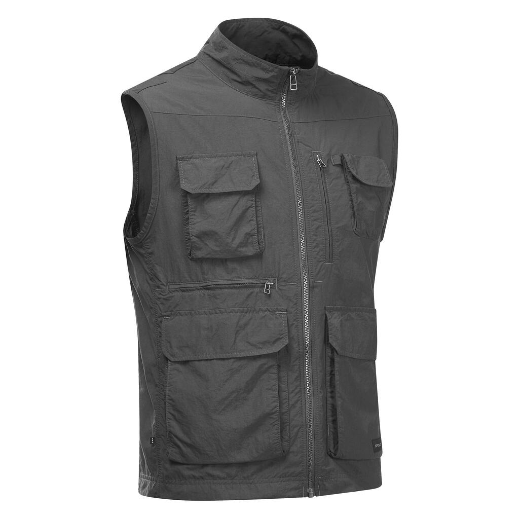 Men's Multi-pocket Travel Trekking Gilet - TRAVEL 100 - Grey