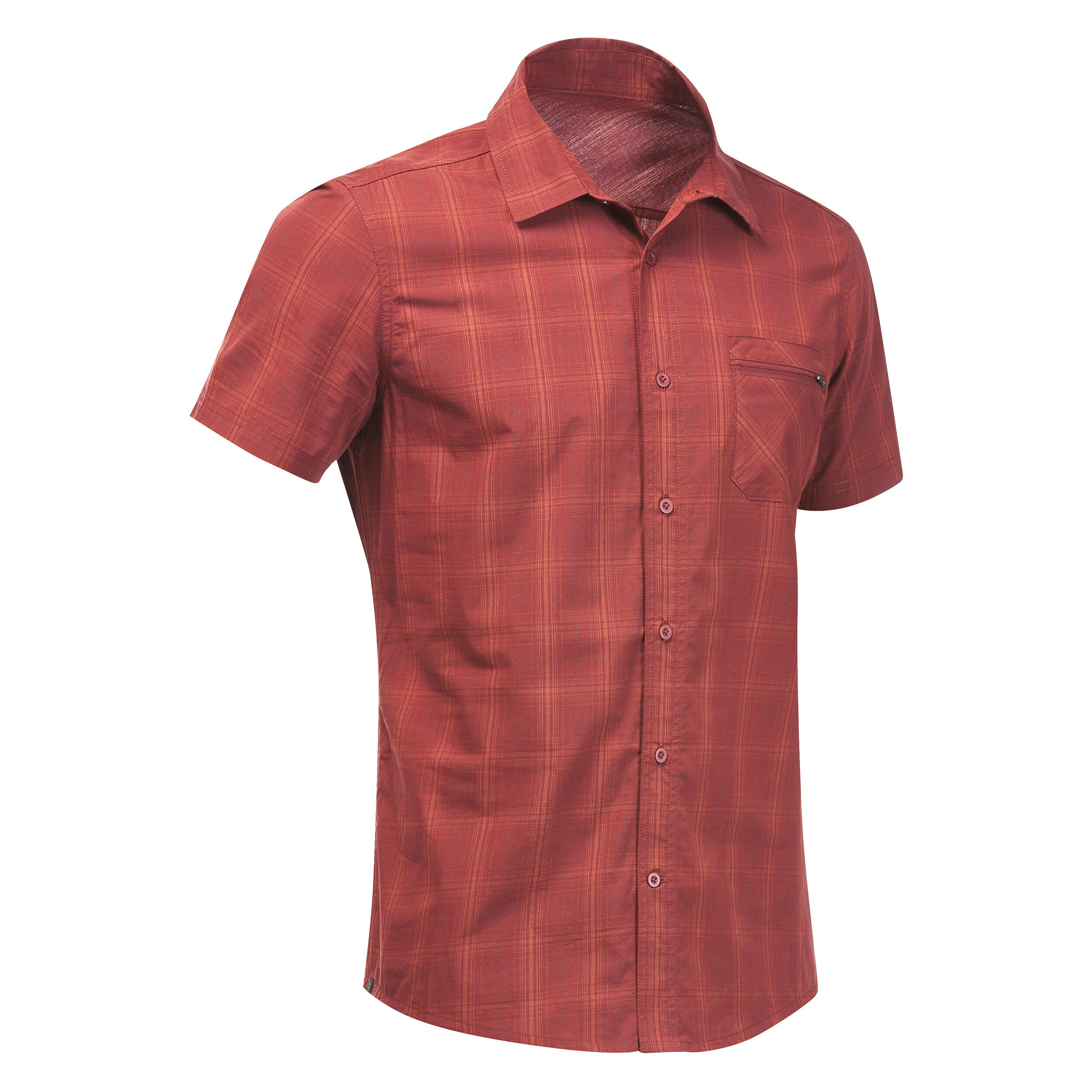 Men’s short-sleeved plan travel trekking shirt TRAVEL 100 red 7/7