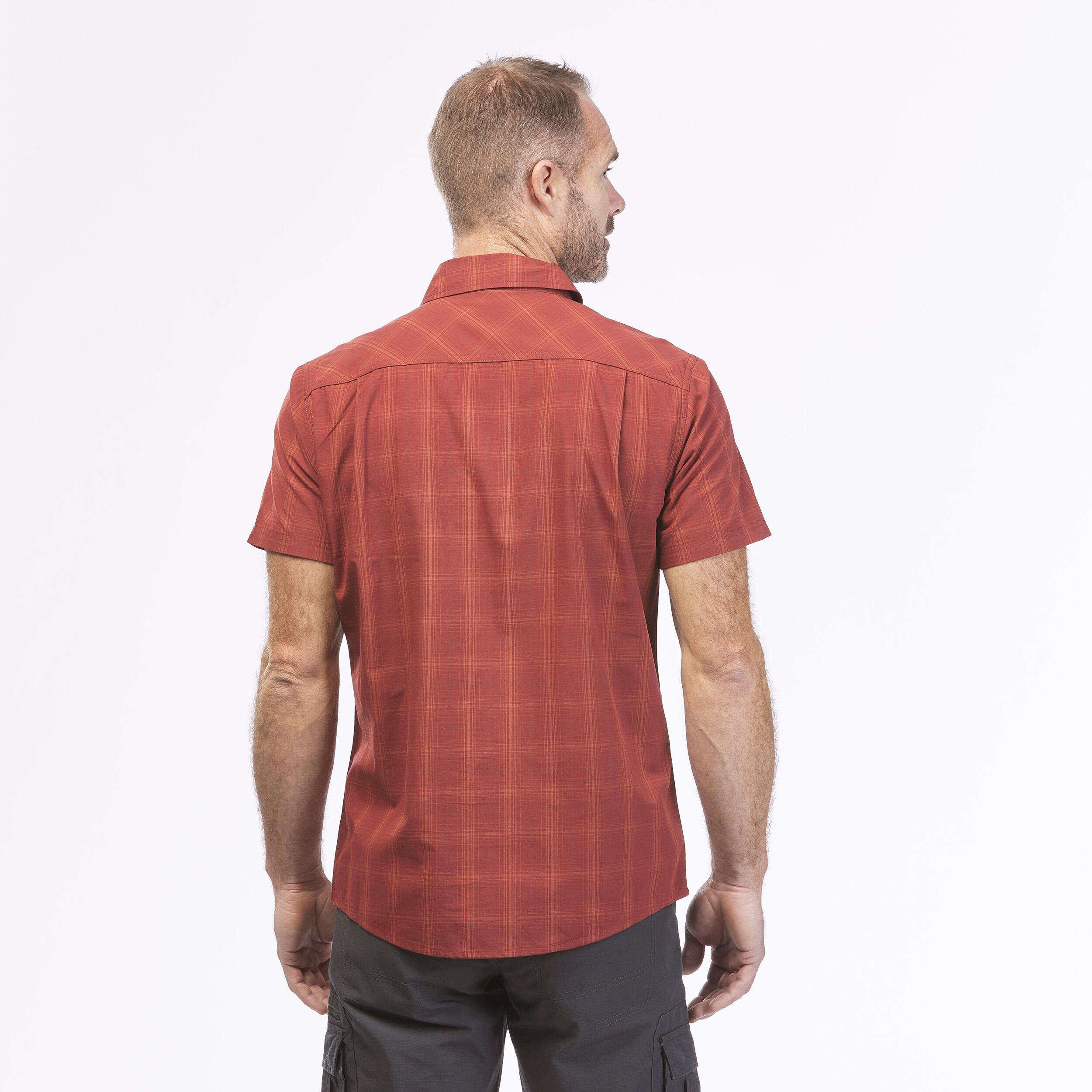 Men’s short-sleeved plan travel trekking shirt TRAVEL 100 red 2/7