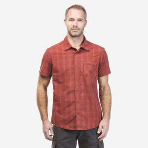 Men Checked Half Sleeve Cotton Shirt Orange - Travel 100