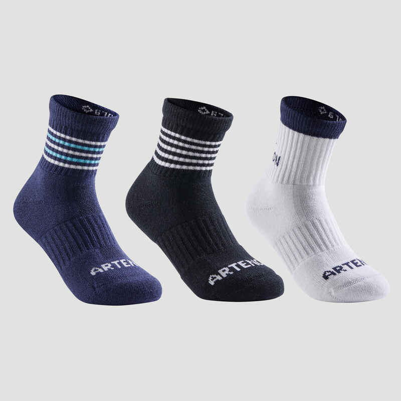 Kids' Mid Sports Socks RS 500 Tri-Pack - Navy/White/Black