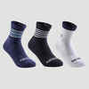 Čarape za sportove s reketom RS500 Mid dječje 3 para mornarsko plave-bijele-crne