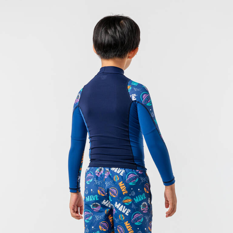 Boys' surfing long sleeve UV T-shirt 500 - space blue