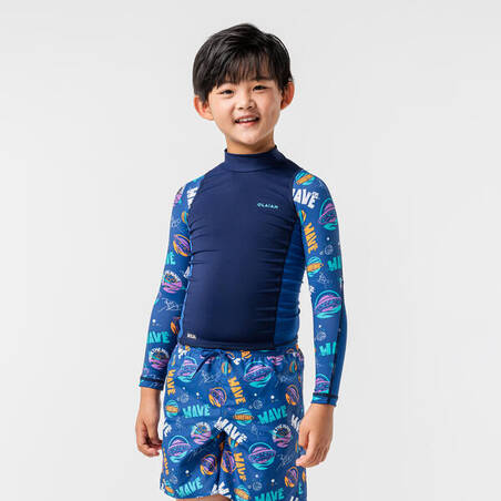 Boys' surfing long sleeve UV T-shirt 500 - space blue