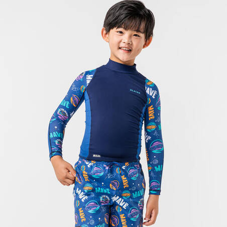 Boys' surfing long sleeve UV T-shirt 500 - space blue