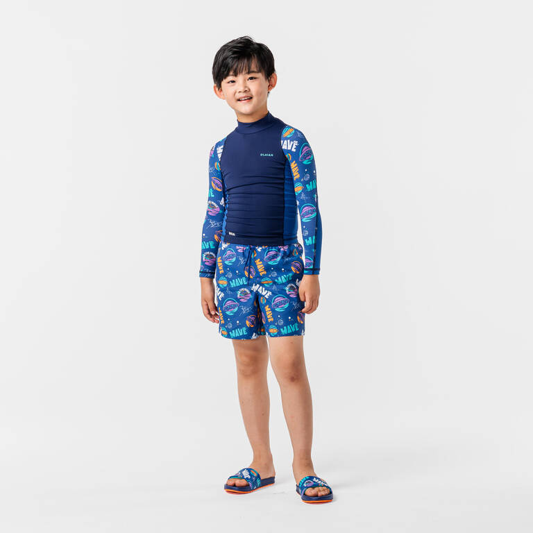 Boys' surfing long sleeve UV T-shirt 500 - space blue