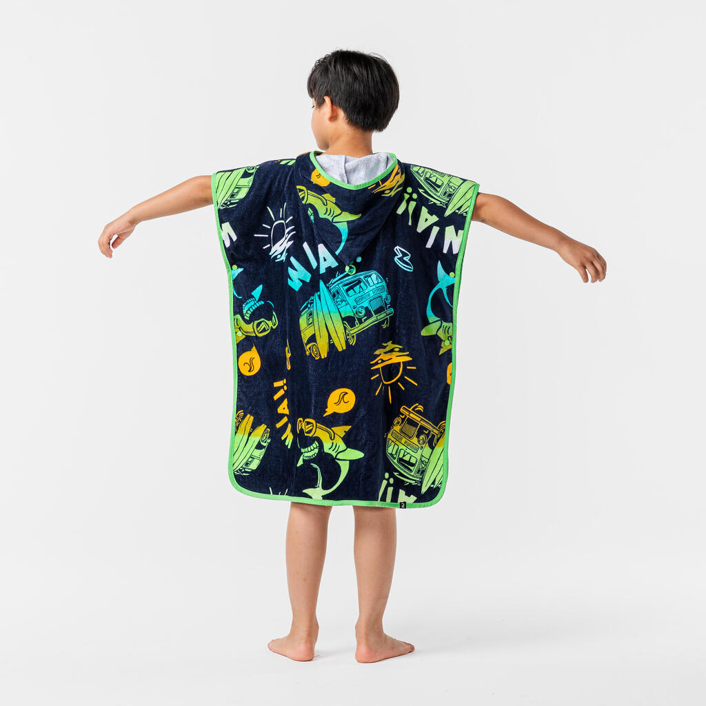 Kids' Surf Poncho 110 to 135 cm - 500 Wavy orange blue