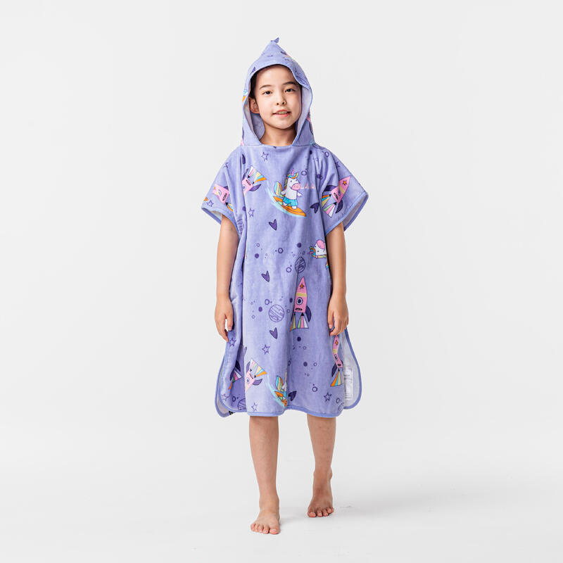 兒童款衝浪毛巾衣 500（110到135 cm）－獨角獸款
