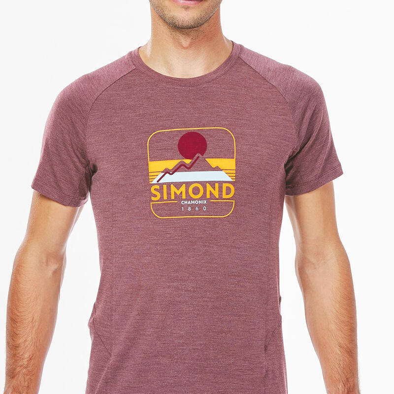 Camiseta de escalada y montaña lana merino Hombre Simond Edge burdeos