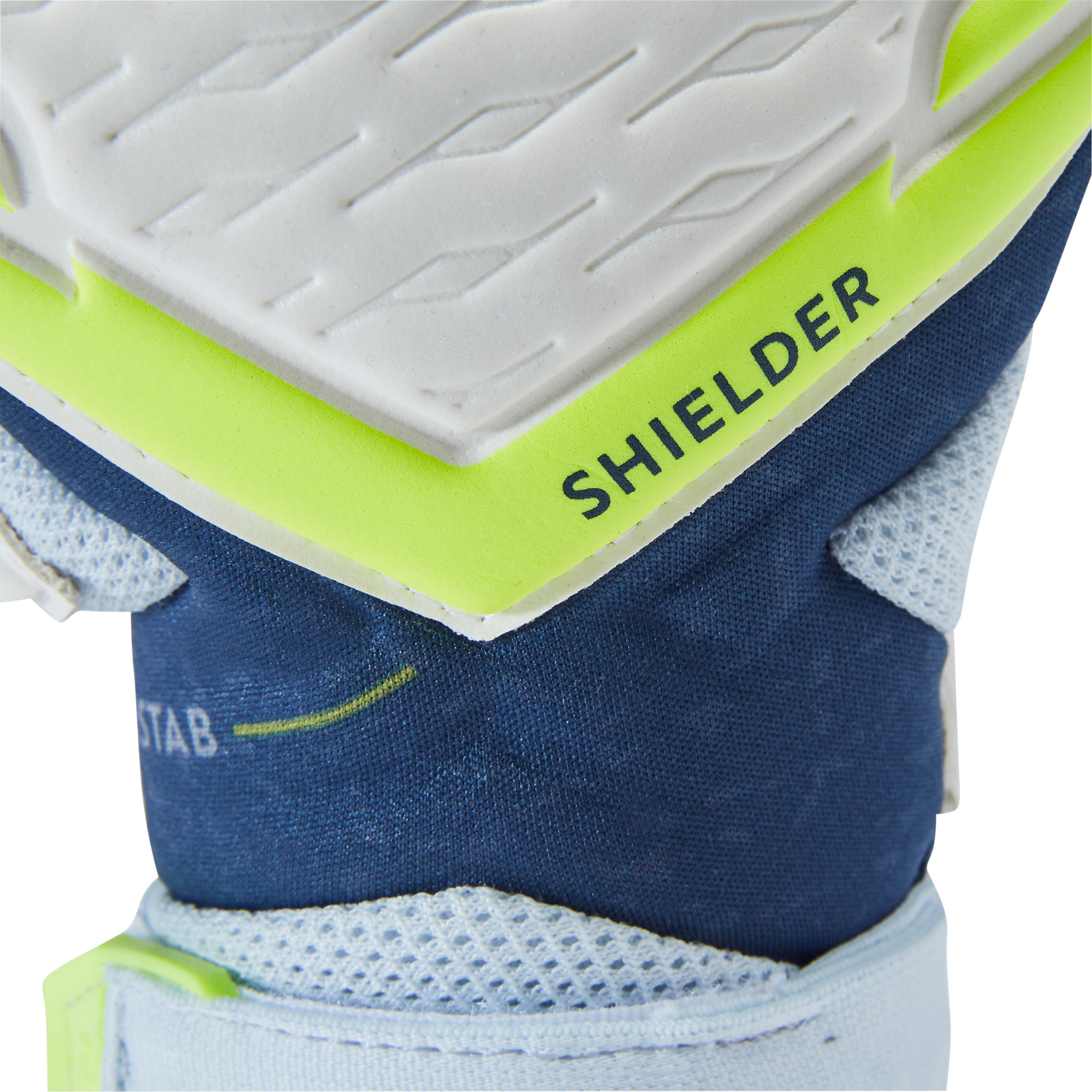 Gant de gardien de football F900 VIRALTO SHIELDER adulte gris, bleu et jaune 4/11
