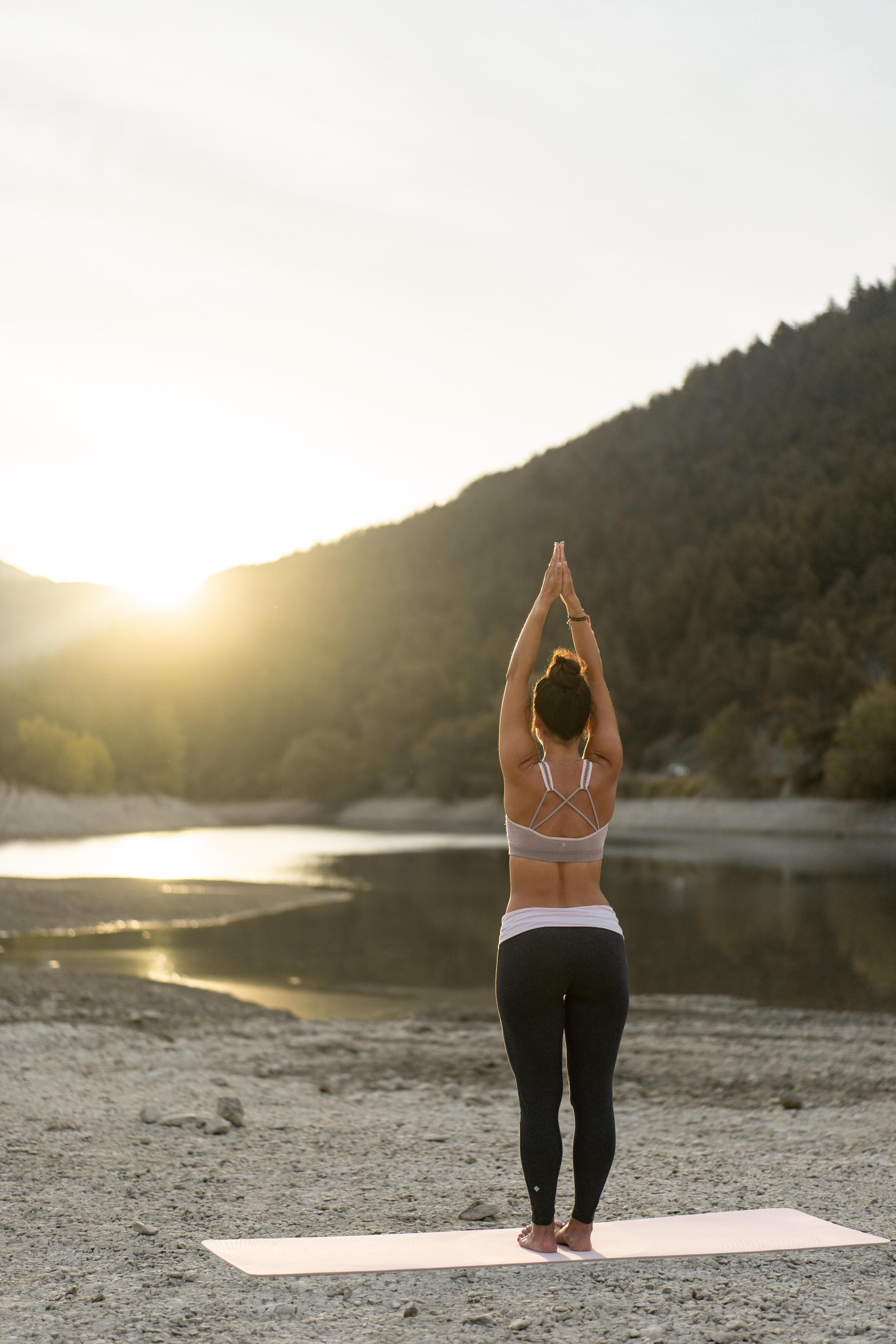 Mallas de yoga de algodón gris y rosa para mujer 12/16