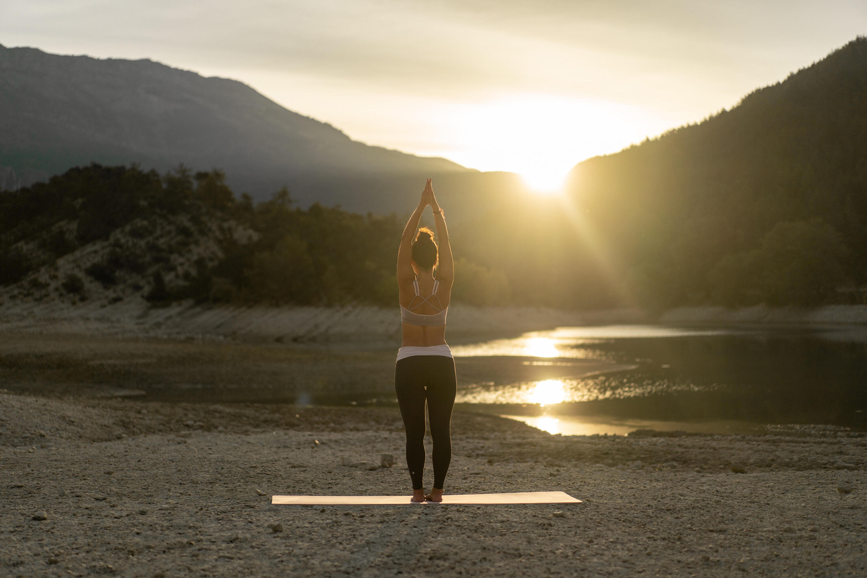 Mallas de yoga de algodón gris y rosa para mujer 11/16