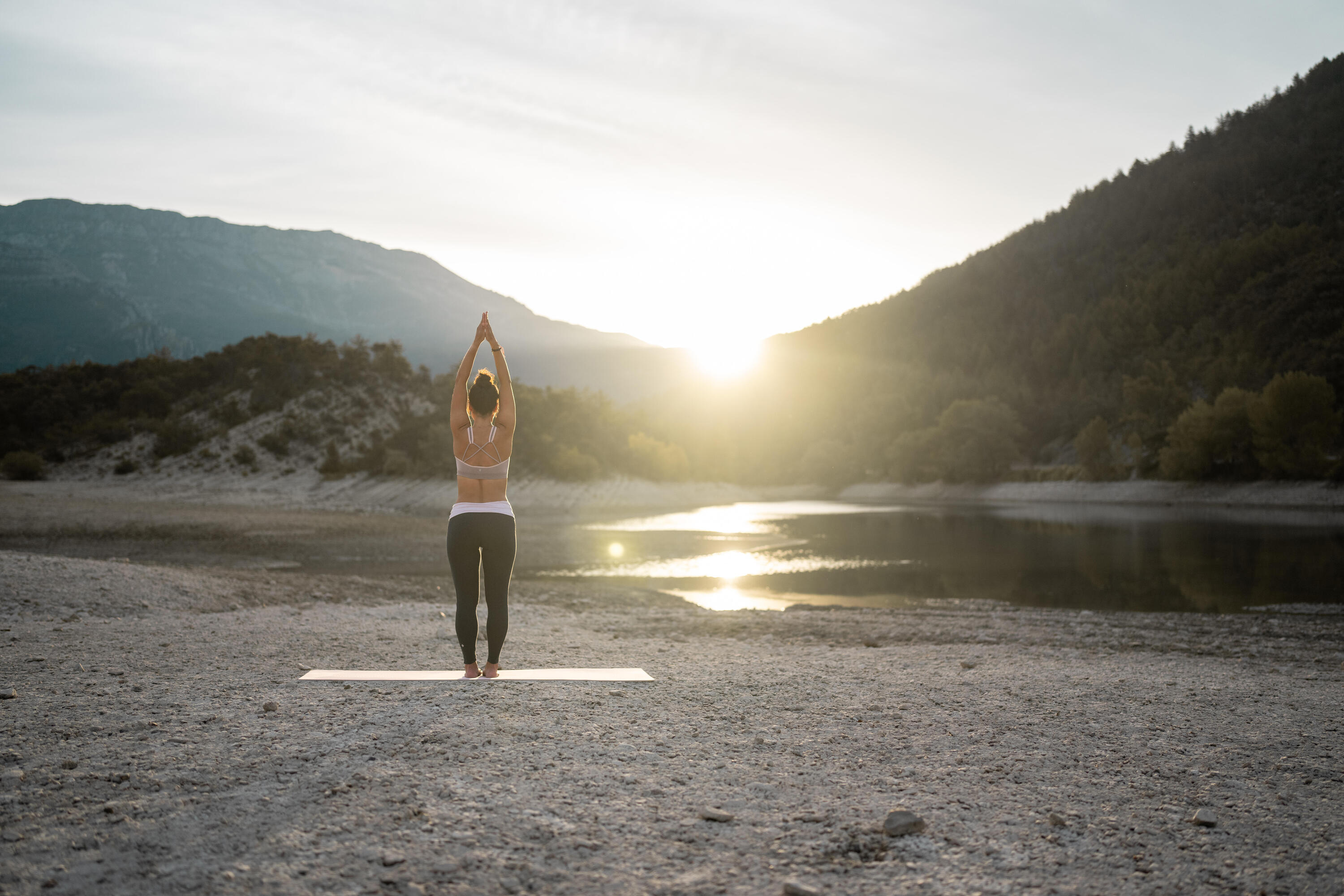 Mallas de yoga de algodón gris y rosa para mujer 9/16