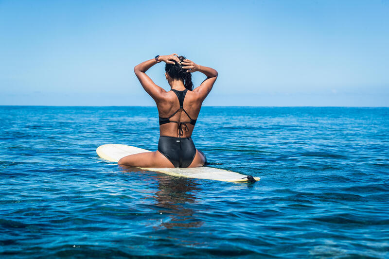 Bikinibroekje voor surfen Romi zwart hoge taille