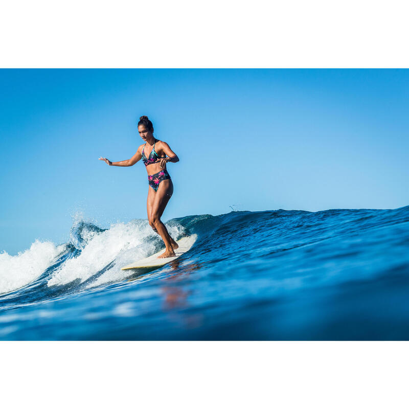 Bas de maillot de bain de surf femme taille haute ROMI PALMDARK NOIRE
