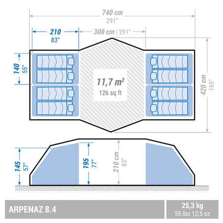 Camping tent with poles - Arpenaz 8.4 - 8 Person - 4 Bedrooms