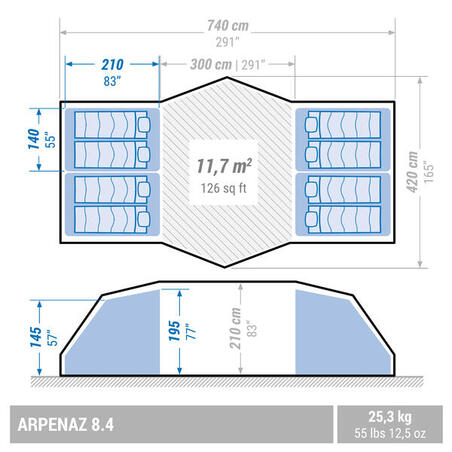 Намет Arpenaz 8.4 з дугами для кемпінгу на 8 осіб 4 спальні
