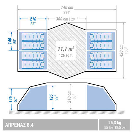 Палатка дуговая для кемпинга 8-местная -4-комнатная Arpenaz 8.4