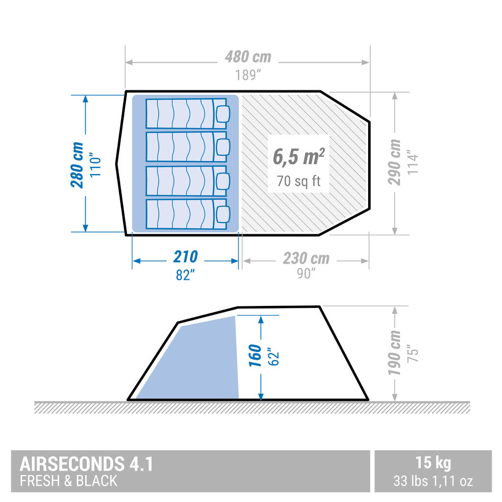 Četrvietīga piepūšamā kempinga telts “Air Seconds 4.1 F&B” ar 1 guļamtelpu