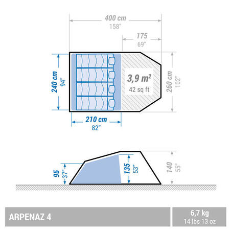 Палатка дуговая для кемпинга 4–местная 1–комнатная Arpenaz 4