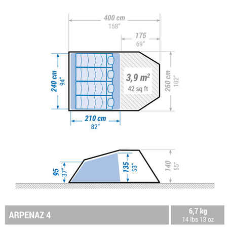 Camping tent with poles - Arpenaz 4 - 4 Person - 1 Bedroom