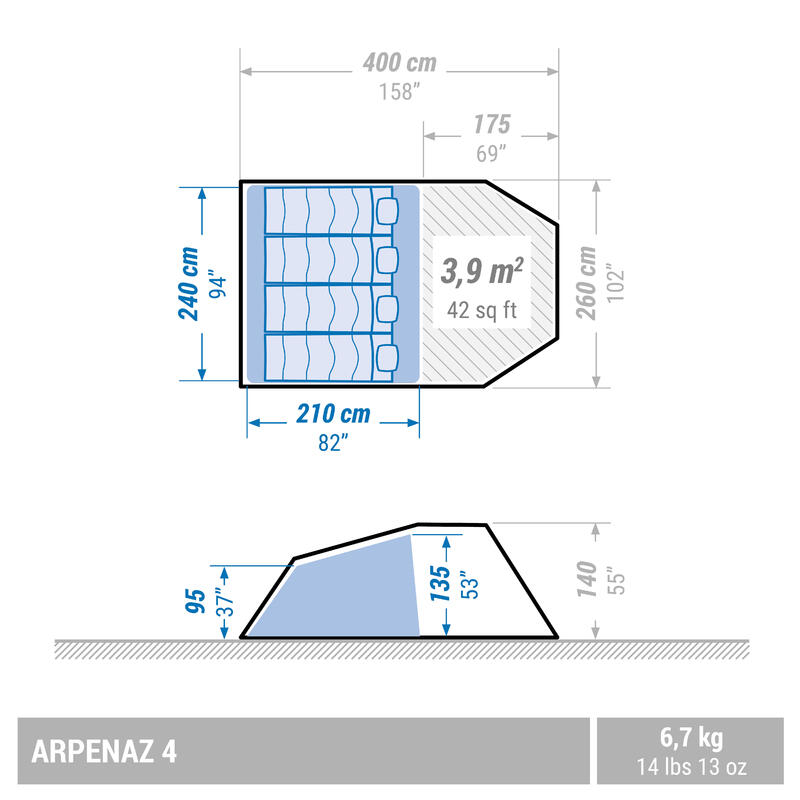 Tente à arceaux de camping - Arpenaz 4 - 4 Personnes - 1 Chambre