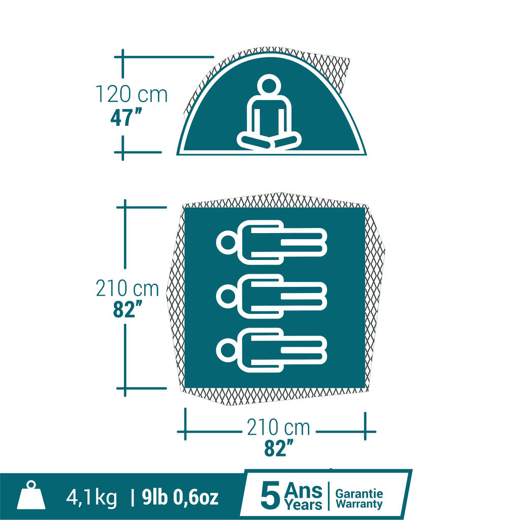 ПАЛАТКА ЗА КЪМПИНГ MH100 ULTRAFRESH, 3-МЕСТНА