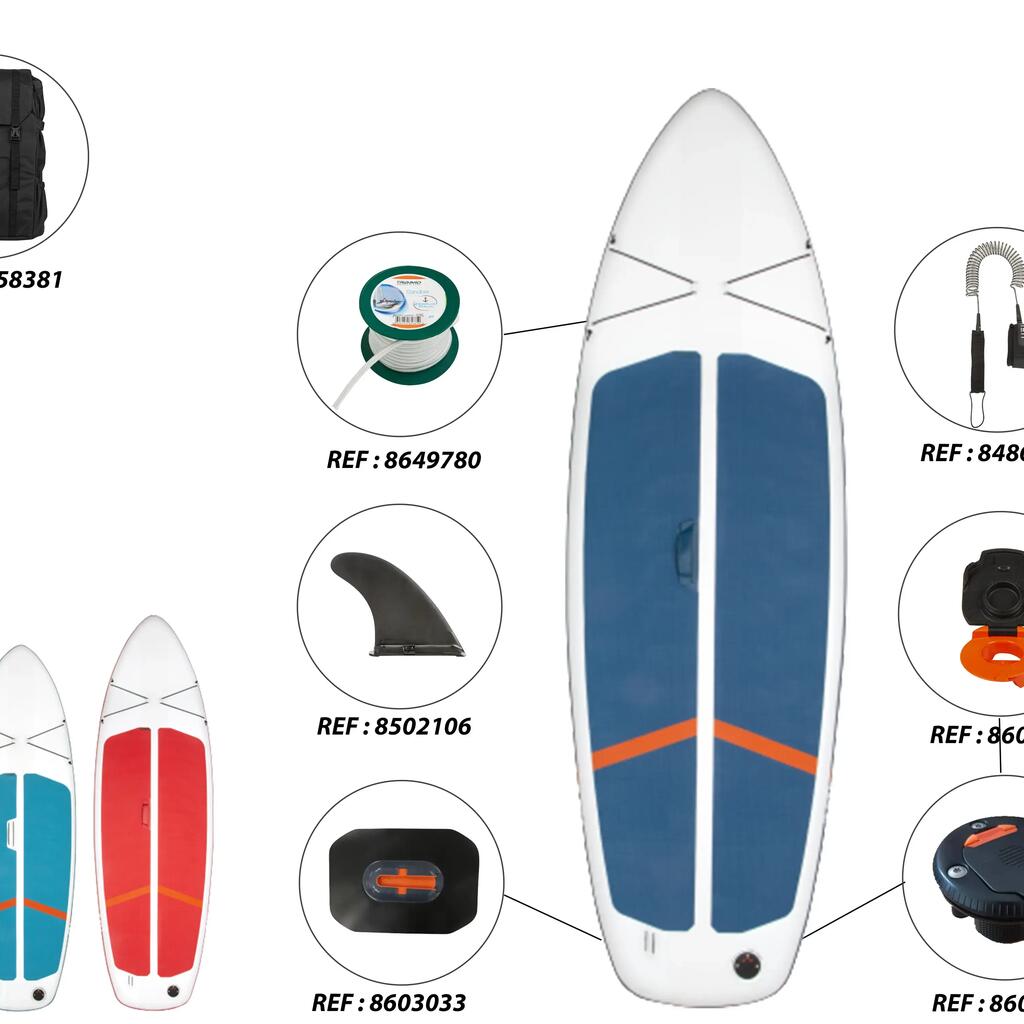 Stand up paddle ultra compact et stable 10 pieds (130 kg max) blanc et bleu