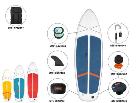 Stand up Paddle ultra compact et stable 10 pieds (130 kg max) blanc et bleu