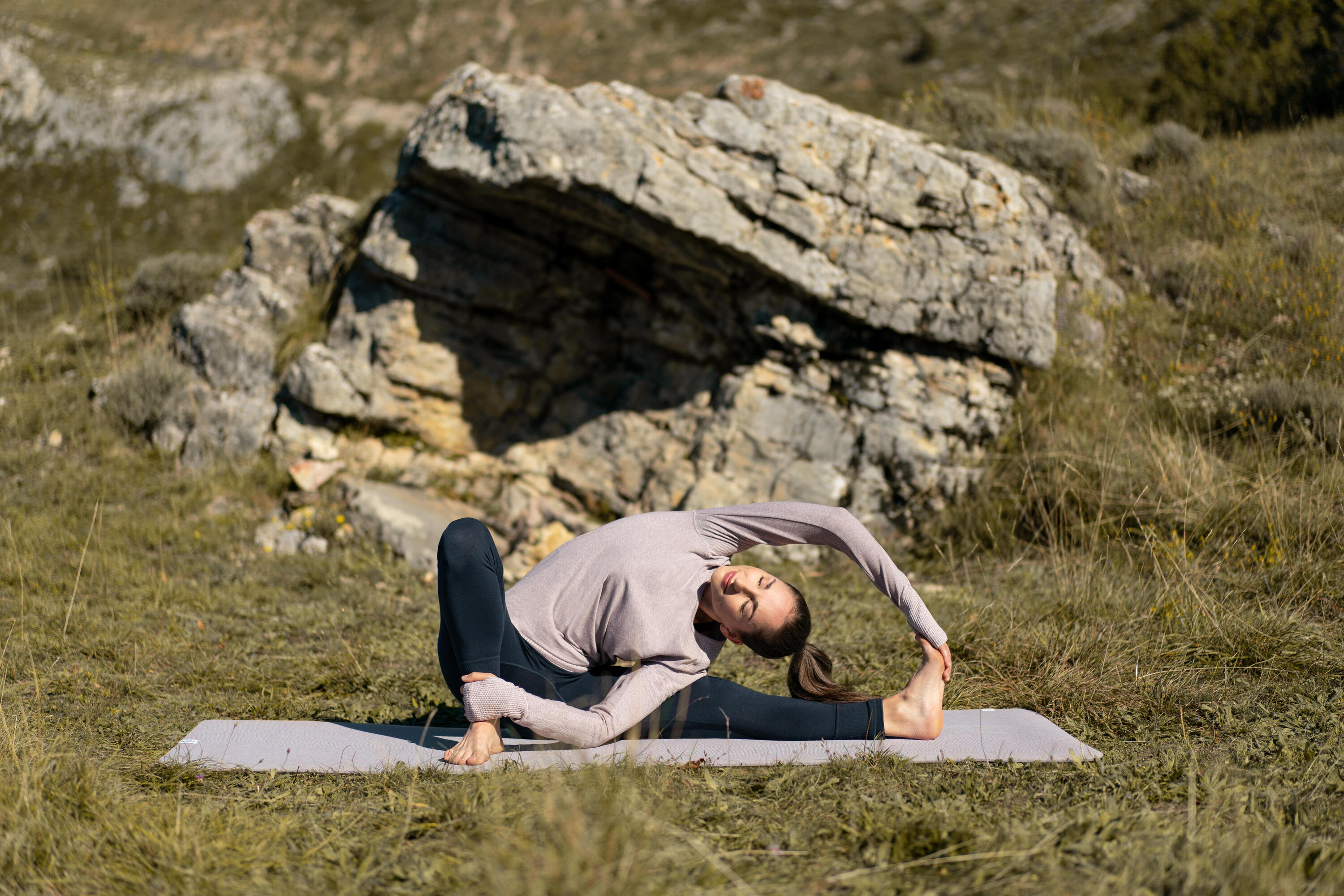Seamless Long-Sleeved Gentle Yoga T-Shirt - Blue/Grey 7/8