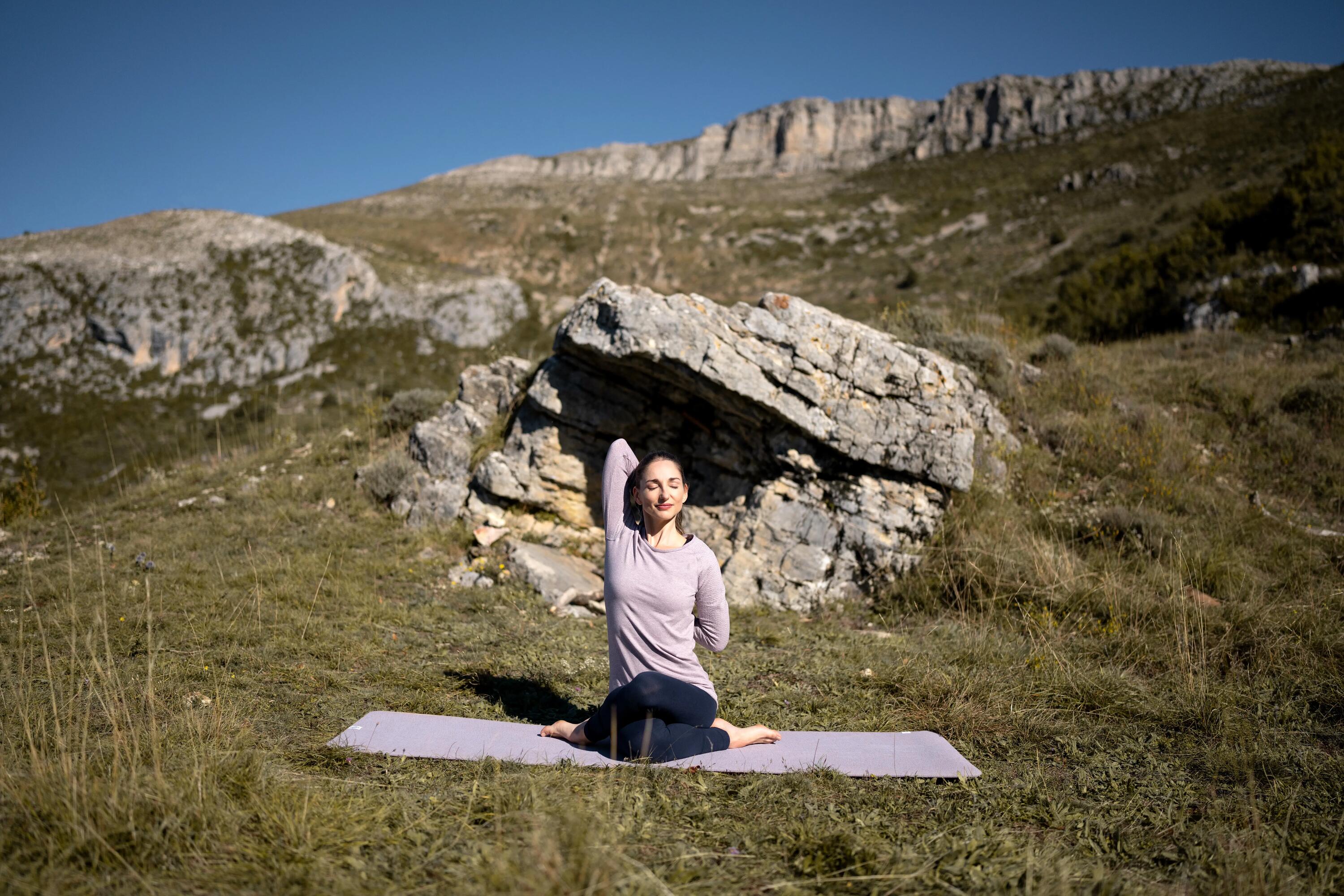 Seamless Long-Sleeved Gentle Yoga T-Shirt - Blue/Grey 6/8