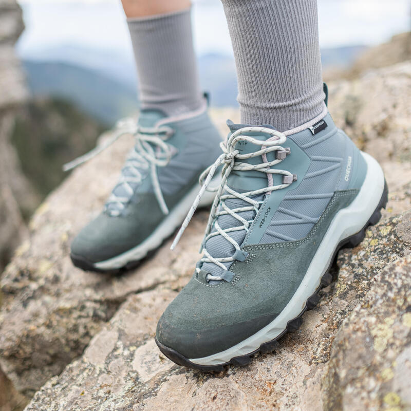 Waterdichte schoenen voor bergwandelen dames MH500 mid groen