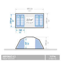 אוהל קמפינג משפחתי ל-‏4 אנשים, 2 חללי שינה, דגם Arpenaz 4.2