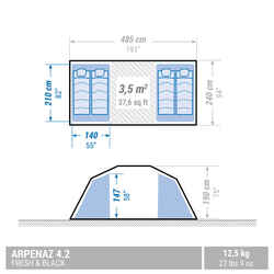 Camping tent with poles - Arpenaz 4.2 F&B - 4 Person - 2 Bedrooms