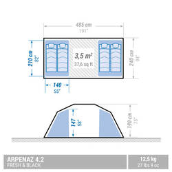 4 Man Blackout Tent With Poles - Arpenaz 4.2 F&B