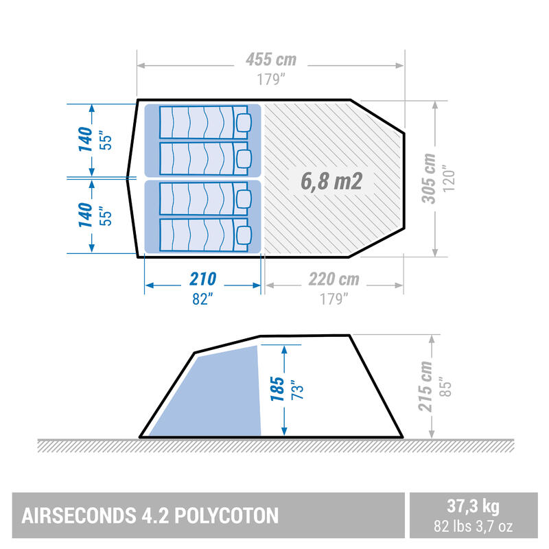 Familienzelt aufblasbar - Air Seconds 4.2 Polybaumwolle 4 Personen 2 Kabinen