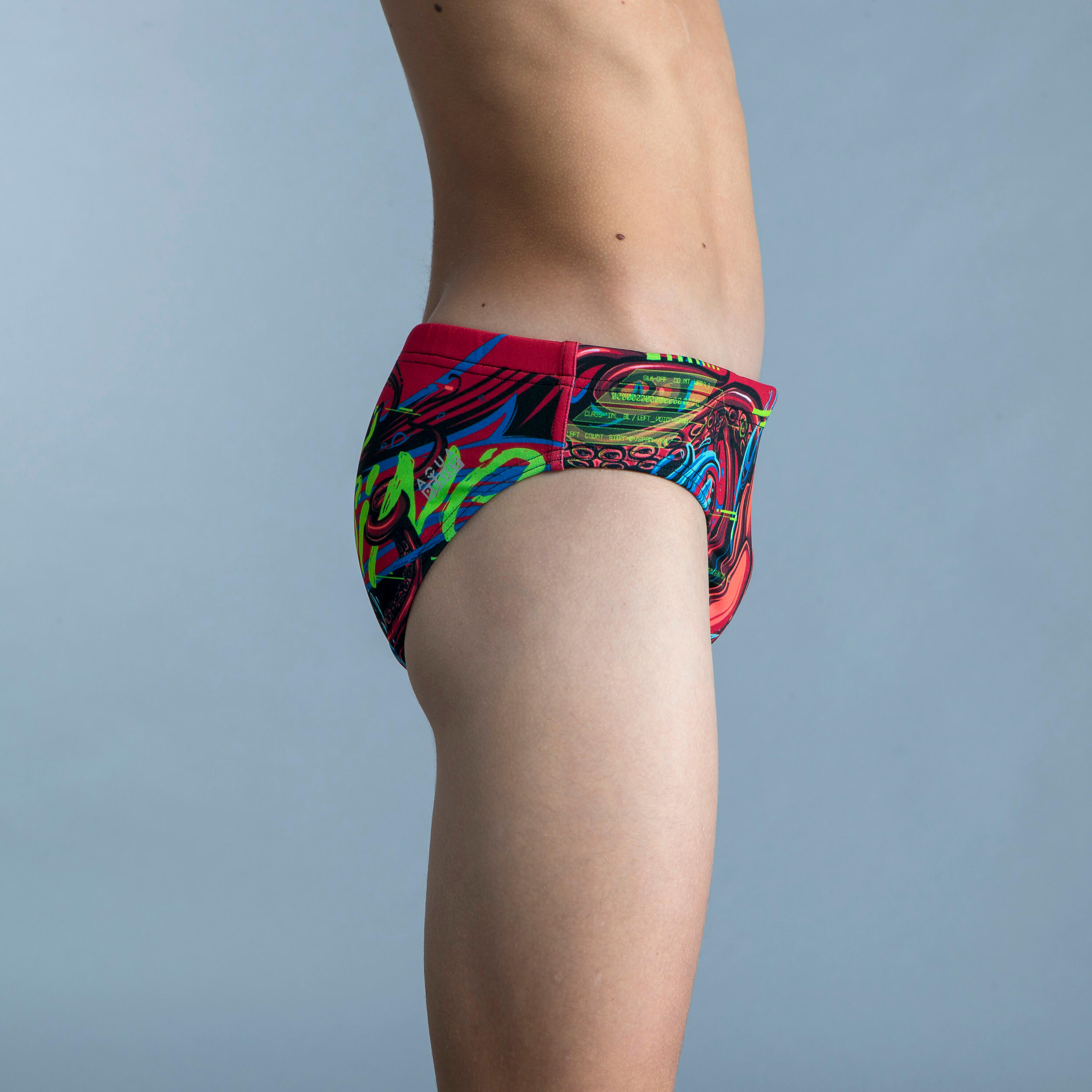 BOYS' WATER POLO SWIM BRIEFS - OCTOPUS RED 2/3